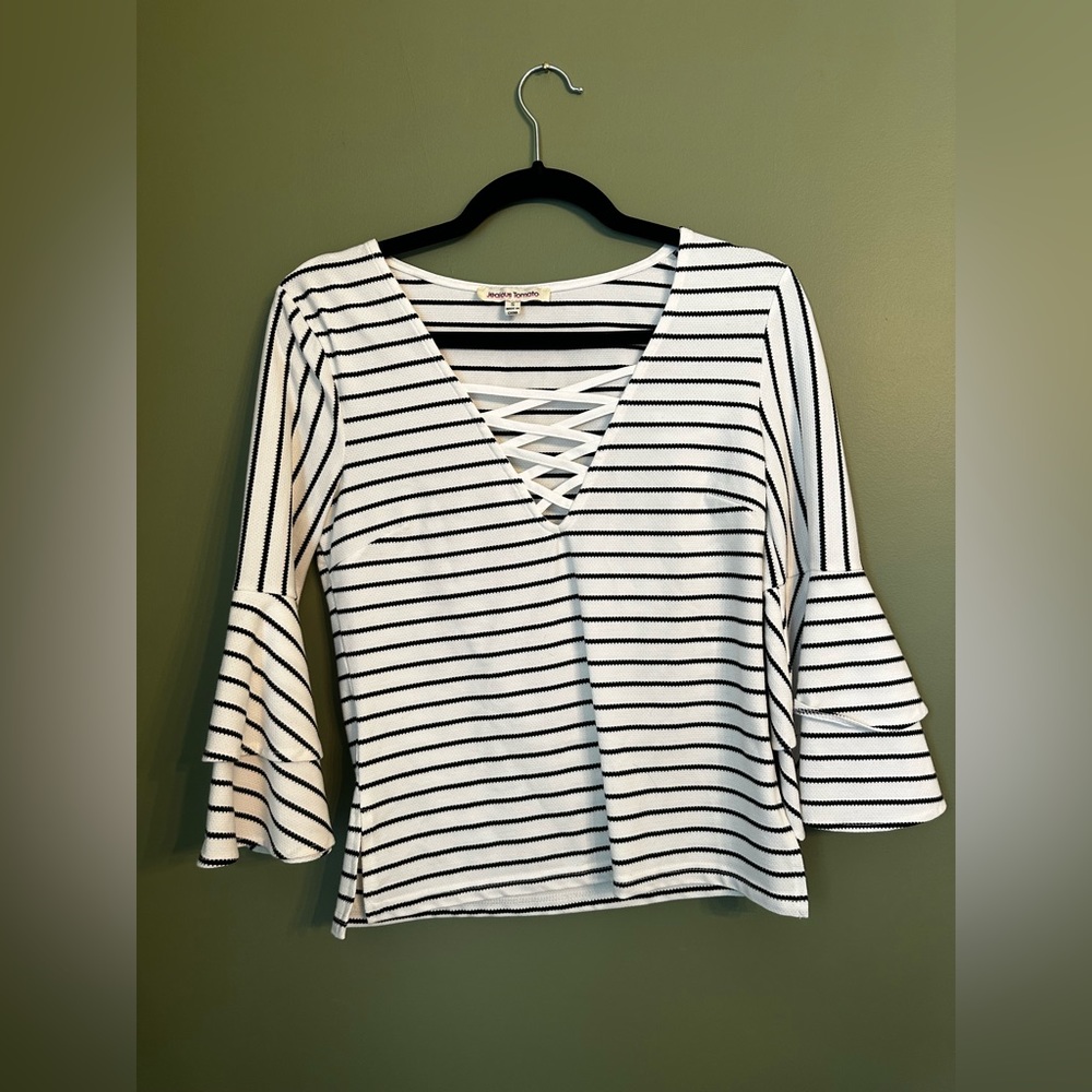 Striped Black and White Business Top